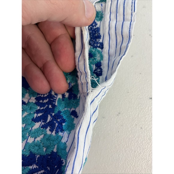 J Marie Blue Striped Embroidered Floral Top Sleeveless Size L Cotton Boho - Picture 6 of 9